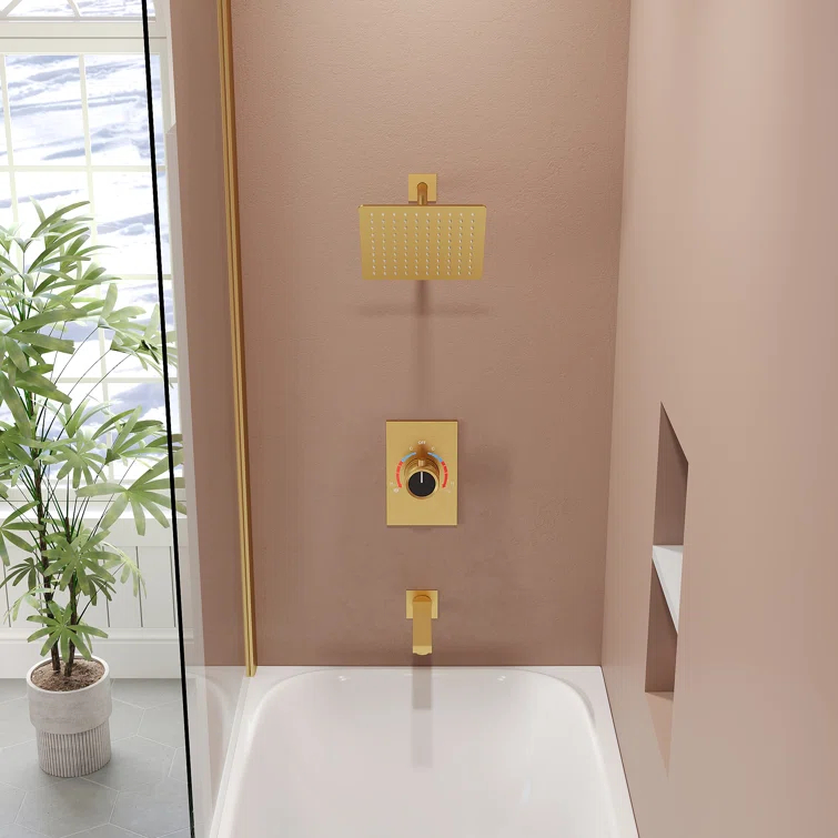 EVERSTEIN AquaSpa Shower Faucet Set with Tub Spout, 8-Inch Rain Shower Head with Valve SFS-1035-GD8