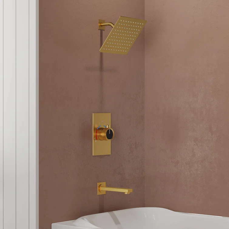 EVERSTEIN AquaSpa Shower Faucet Set with Tub Spout, 8-Inch Rain Shower Head with Valve SFS-1035-GD8