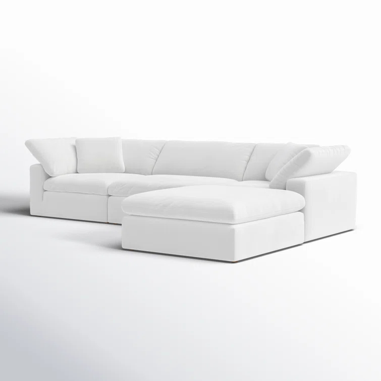 White Performance Fabric Modular Sectional Sofa with Removable Cushions