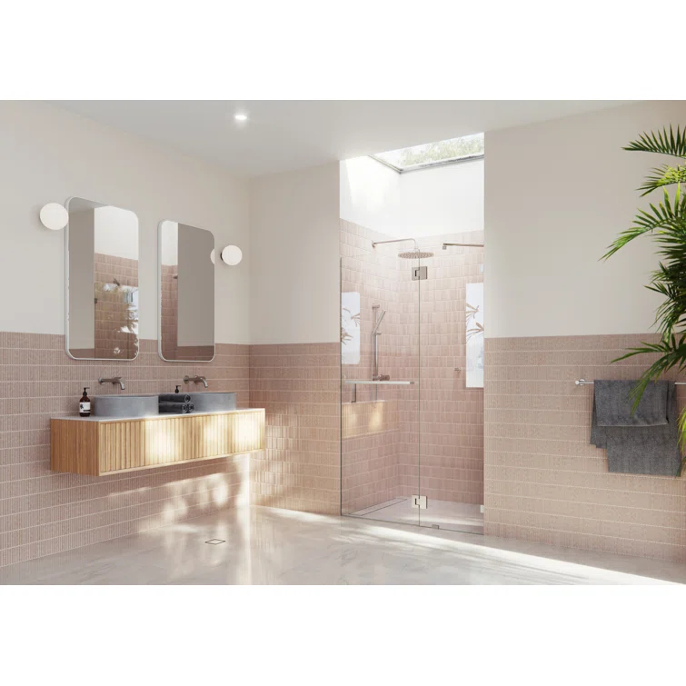 Mimas 52.5 in. x 78 in. Fully Frameless Glass Hinge Towel Bar Shower Door