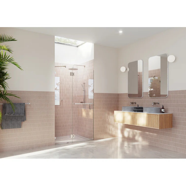 Mimas 52.5 in. x 78 in. Fully Frameless Glass Hinge Towel Bar Shower Door