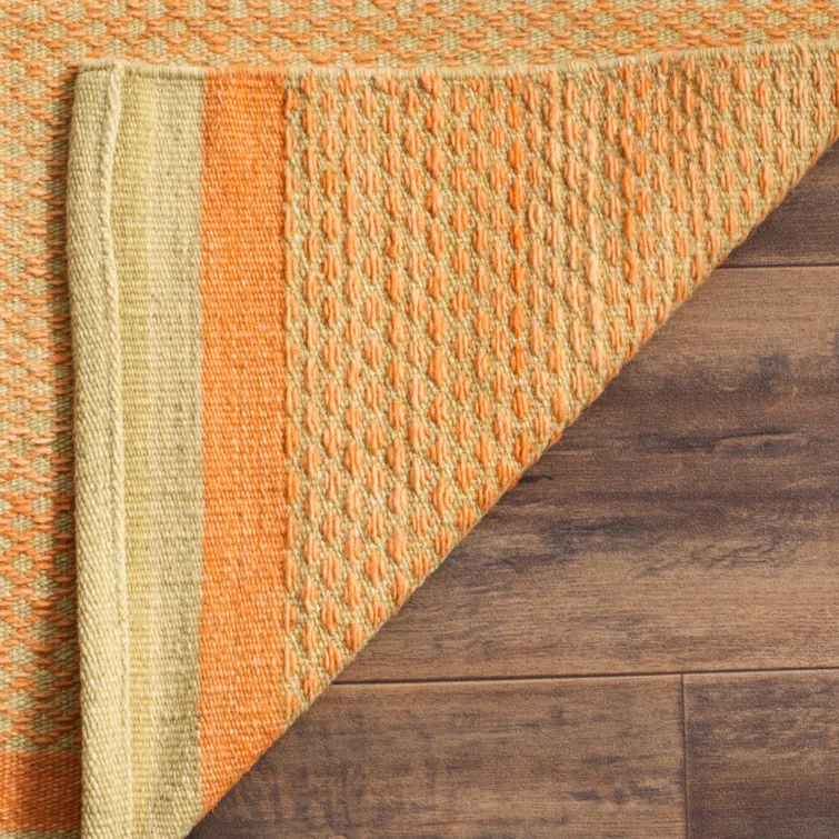 Bennett Hand Woven Flat Weave Wool/Cotton Striped Rug in Orange/Lime