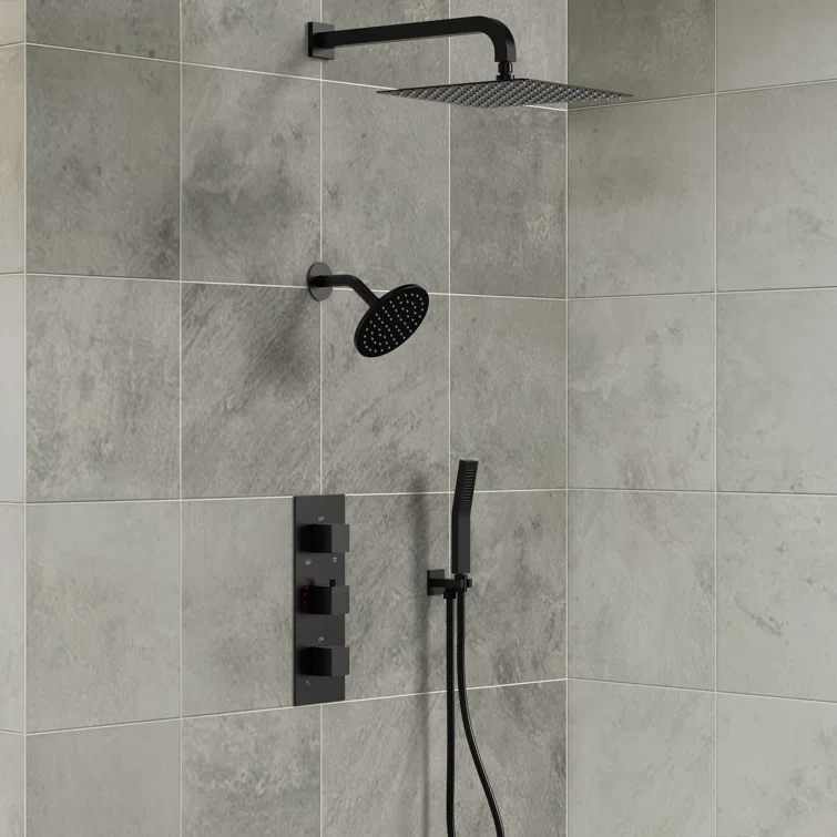 Thermostatic Dual Shower System 12" Rainfall Shower Head with Rough-in Valve