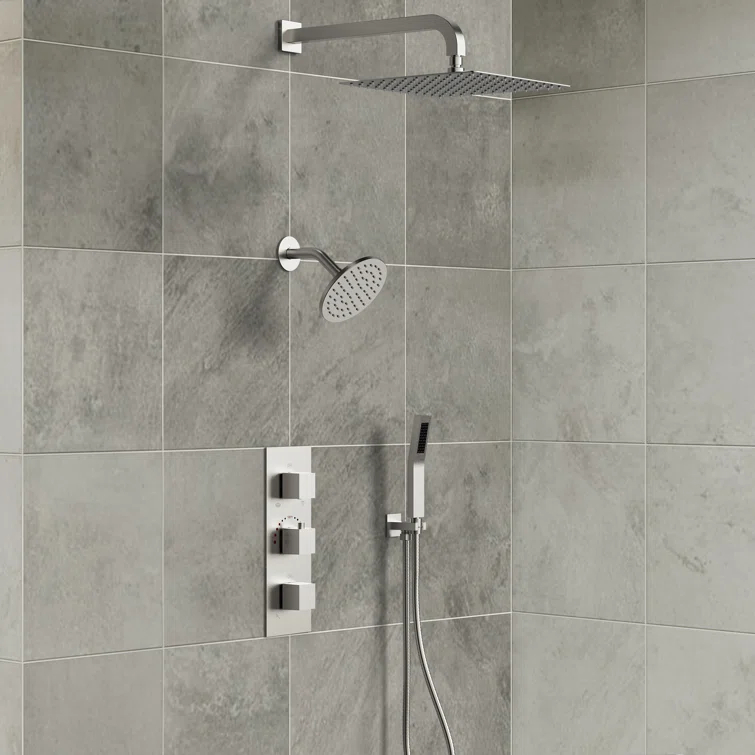 Thermostatic Dual Shower System 12" Rainfall Shower Head with Rough-in Valve