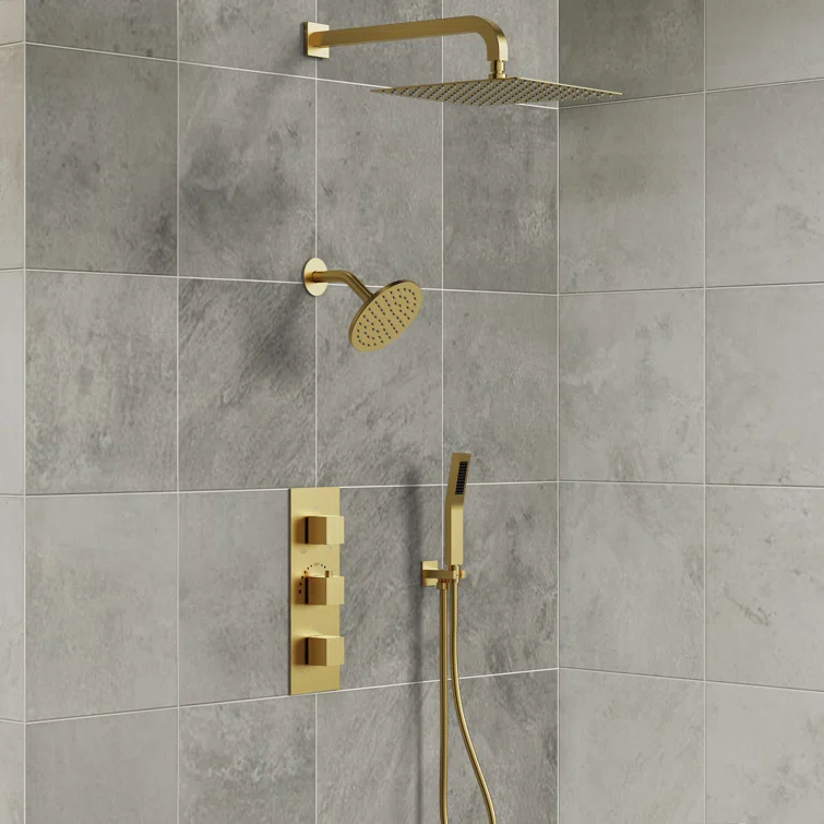 Thermostatic Dual Shower System 12" Rainfall Shower Head with Rough-in Valve