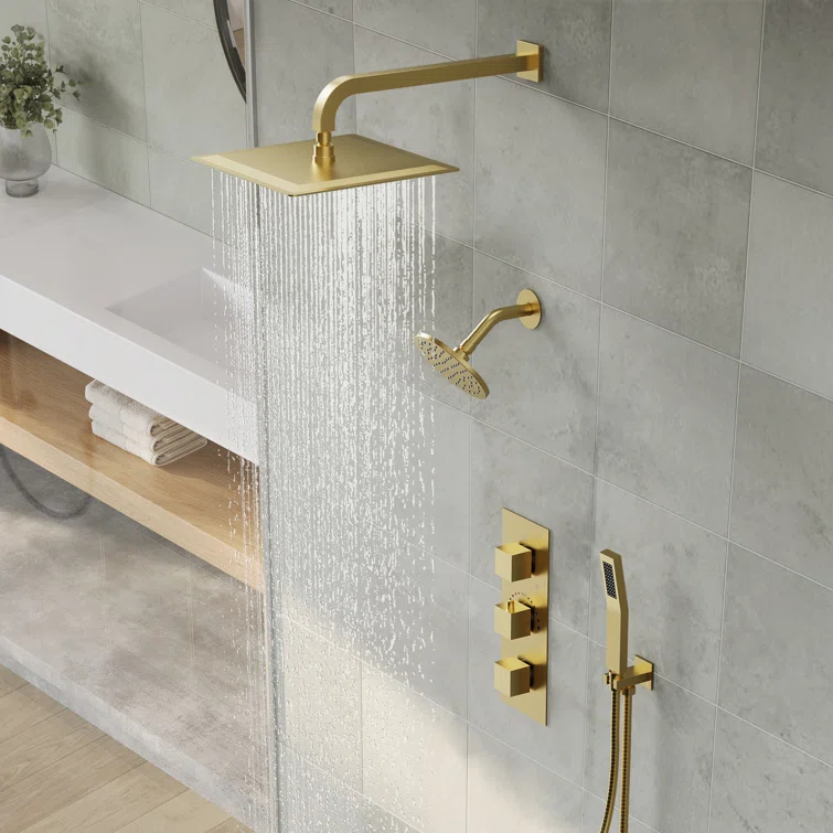 Thermostatic Dual Shower System 12" Rainfall Shower Head with Rough-in Valve