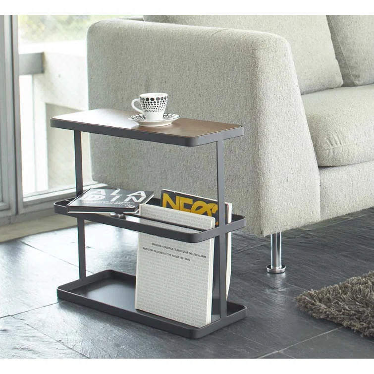 Yamazaki Home Tower Yamazaki Home Side Table With Storage Tier Shelves Narrow, Narrow Wooden And Metal End Table