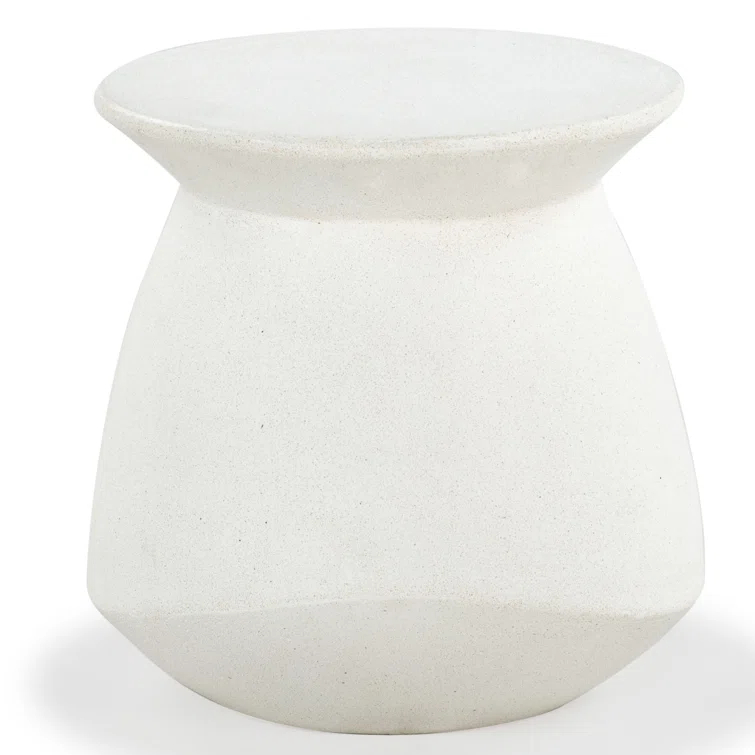 Ivory Round Concrete Pedestal Outdoor Accent Table