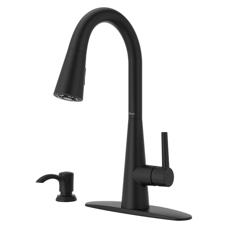 Pfister Barulli 1-Handle Pull-Down Matte Black Kitchen Faucet with Soap Dispenser