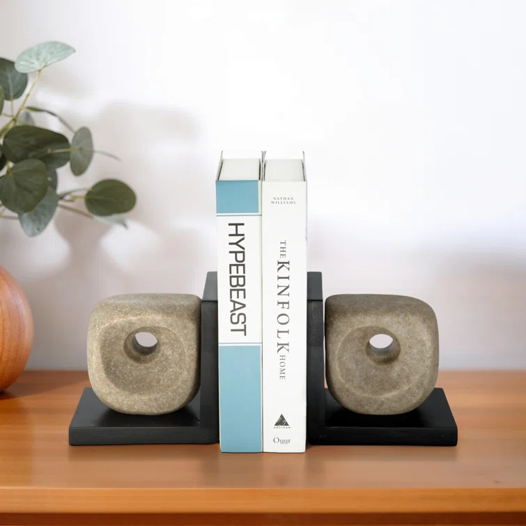 6" Brown and Black Resin Stone Bookends, Set of 2