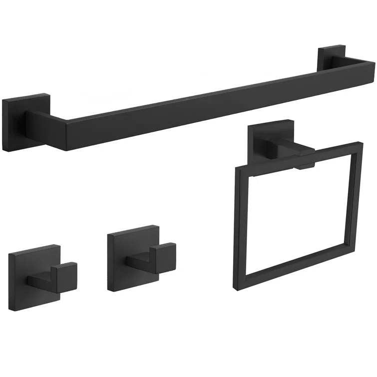 4-Piece Bath Hardware With Towel Bar For Bathroom Wall Towel Hook And Towel Ring Set