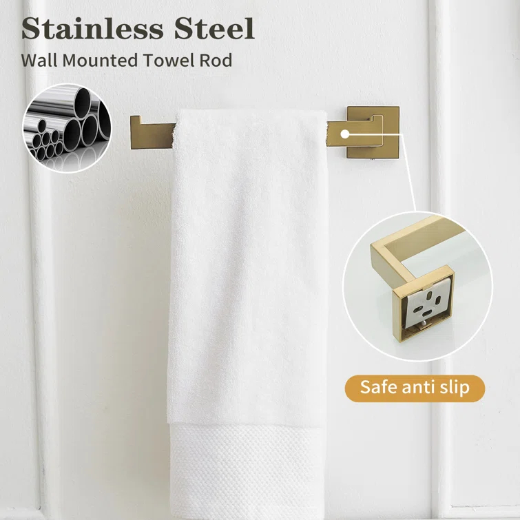4-Piece Bath Hardware With Towel Bar For Bathroom Wall Towel Hook And Towel Ring Set