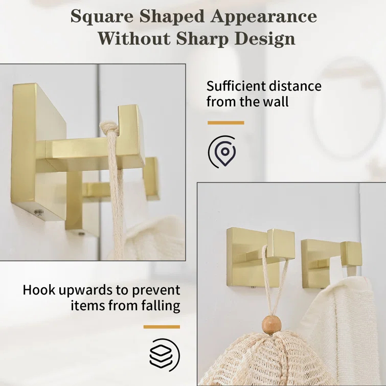 4-Piece Bath Hardware With Towel Bar For Bathroom Wall Towel Hook And Towel Ring Set