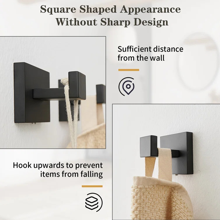 4-Piece Bath Hardware With Towel Bar For Bathroom Wall Towel Hook And Towel Ring Set