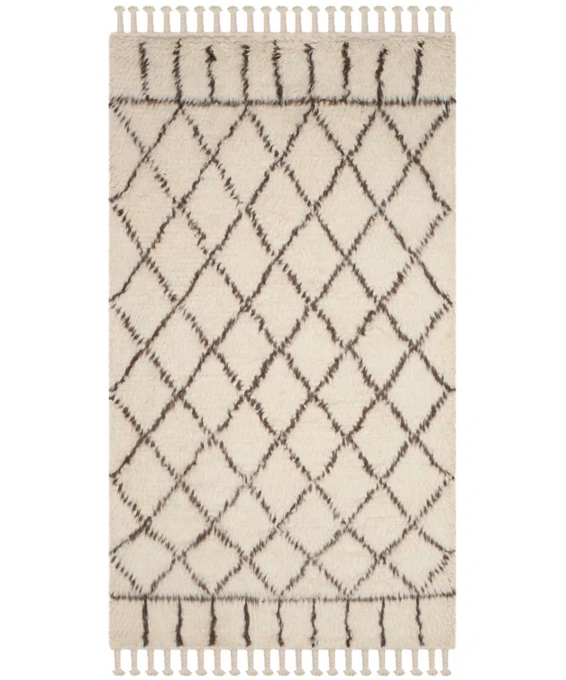 Aderonke Hand Tufted Wool/Cotton Geometric Rug in Ivory/Brown