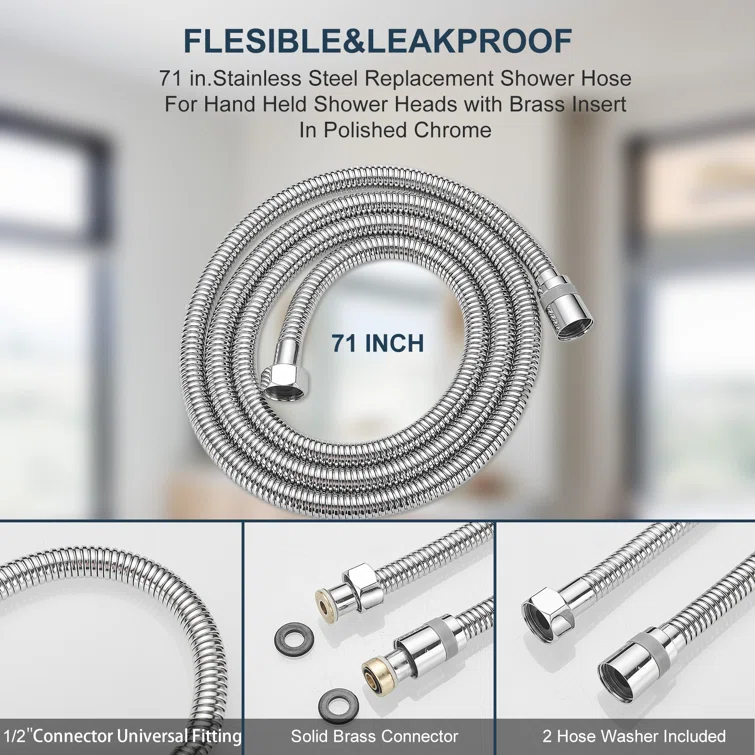 71 In. Modern Flexible Handheld Shower Hose Replacement For Bathing Toilet Cleaning Pet With Brass Fitting In Chrome