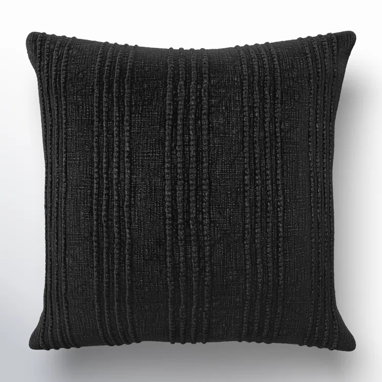 Hannah Black 22" Square Cotton Throw Pillow