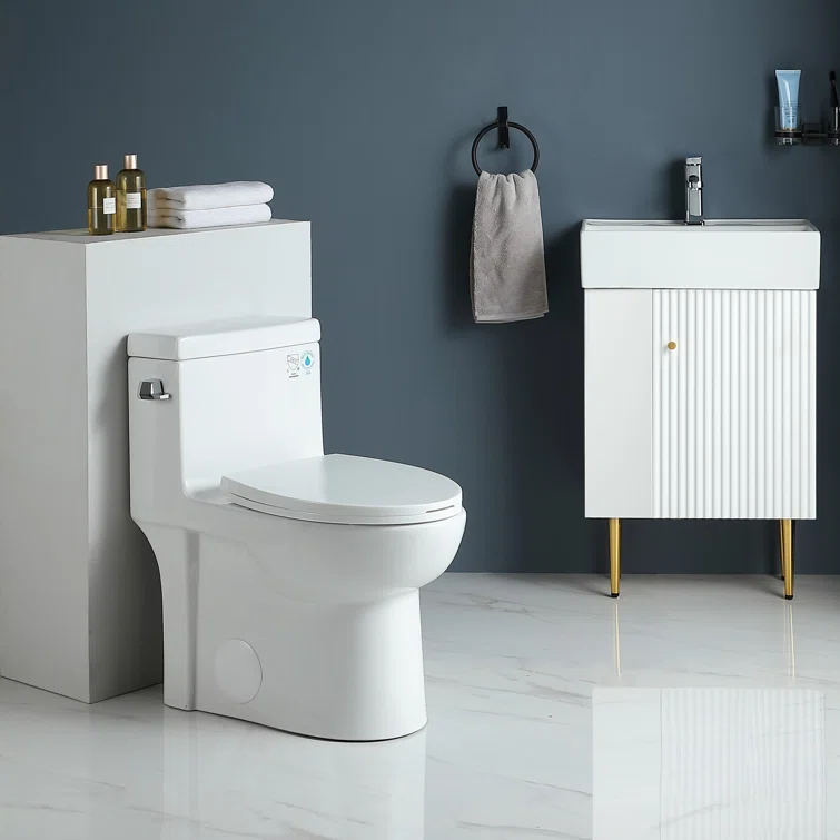 ABRUZZO 1.28 GPF Elongated Comfort Height One-Piece Toilet Floor Mounted (Seat Included), White