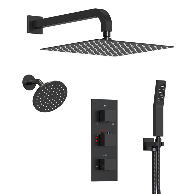 Thermostatic Dual Shower System 12" Rainfall Shower Head with Rough-in Valve
