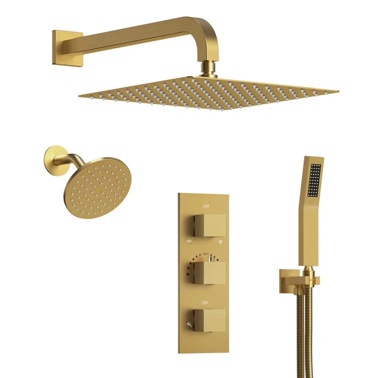 Thermostatic Dual Shower System 12" Rainfall Shower Head with Rough-in Valve