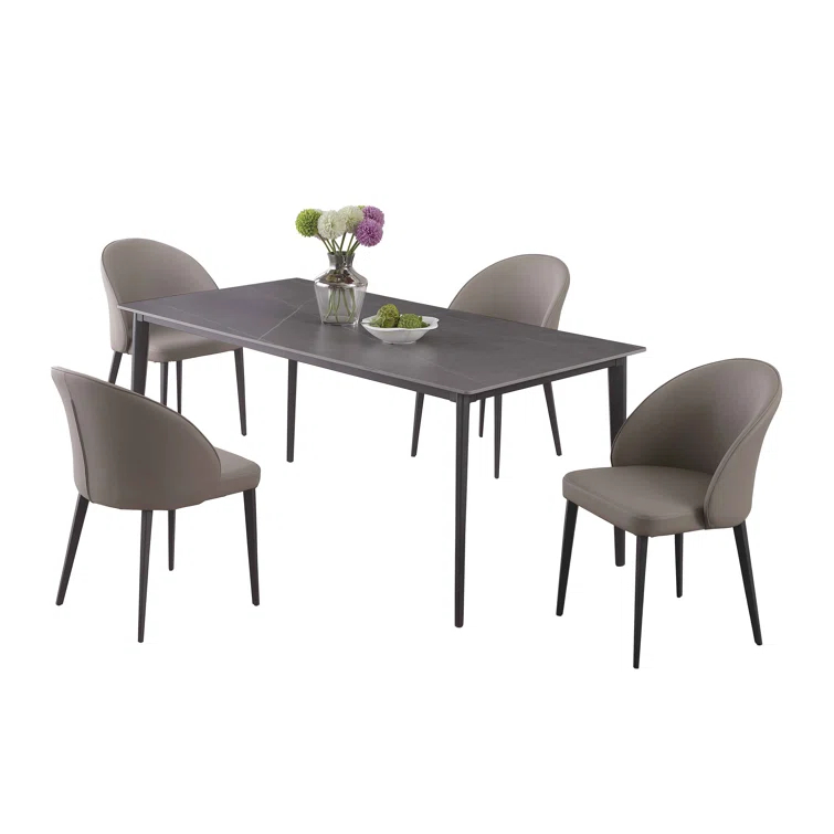 Dining Set w/ Marbleized Sintered Stone Top & 4 Curved Back Side Chairs