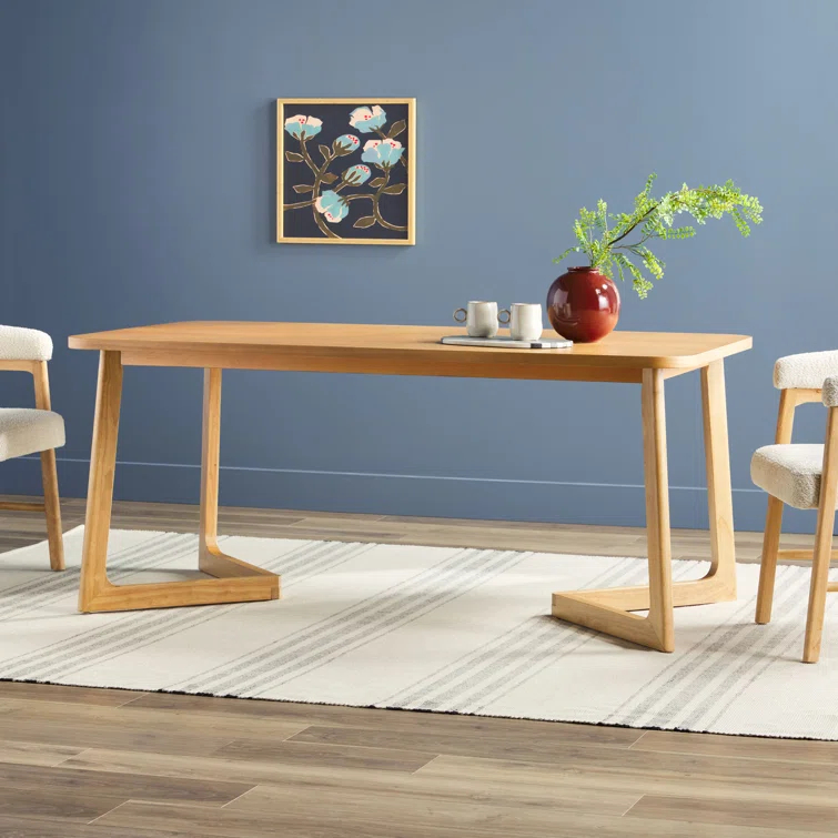 Modern Rectangle Solid Wood Veneer Dining Table for 6 with Geometric Leg Design