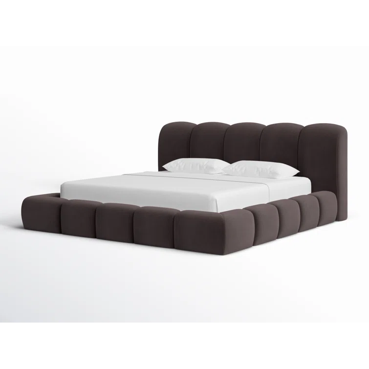 Gray Upholstered King Platform Bed with Tufted Headboard