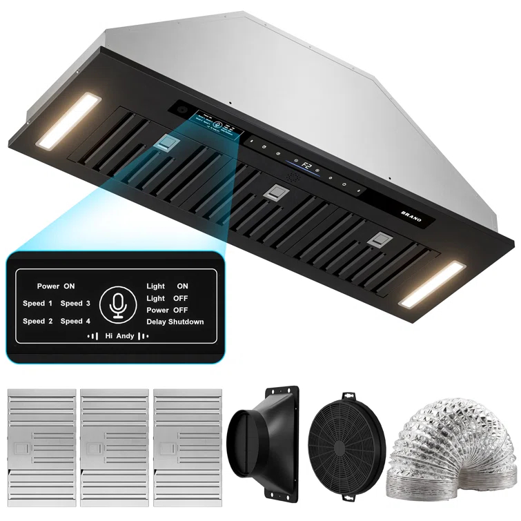 36 In. 900 Cfm Insert Range Hood In Black Stainless Steel With Dishwasher Filter