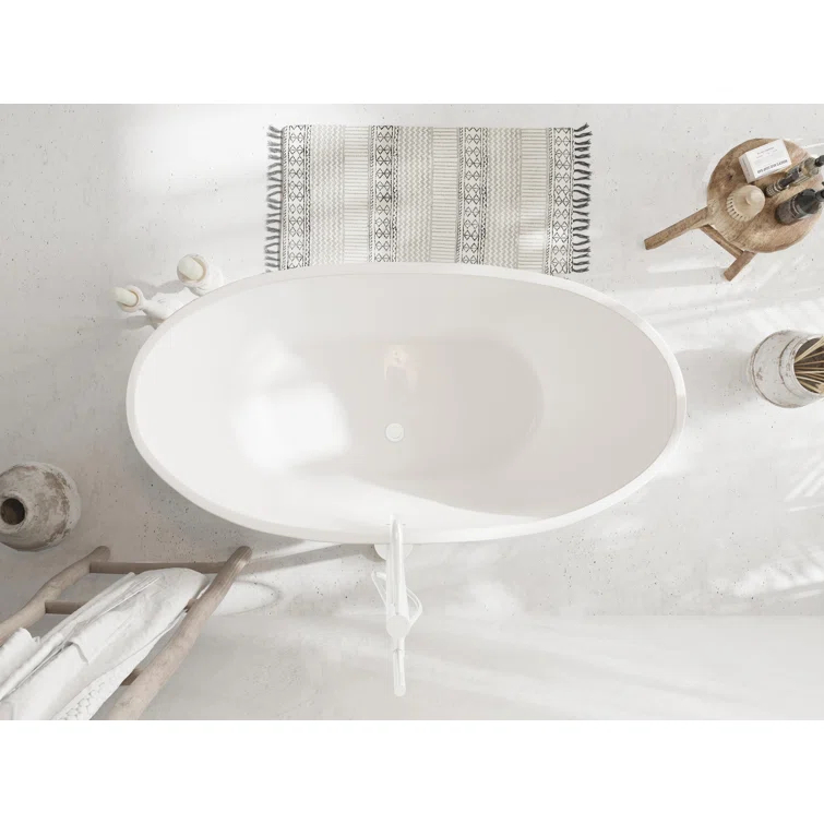 Elegant Kitchen and Bath 59 Inch Soaking Bathtub in Glossy White with Polished White Trim