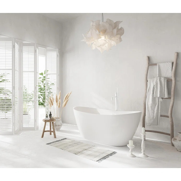 Elegant Kitchen and Bath 59 Inch Soaking Bathtub in Glossy White with Polished White Trim