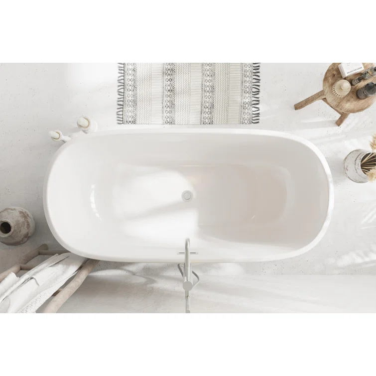 Elegant Kitchen and Bath 59 Inch Soaking Bathtub with Polished White Trim