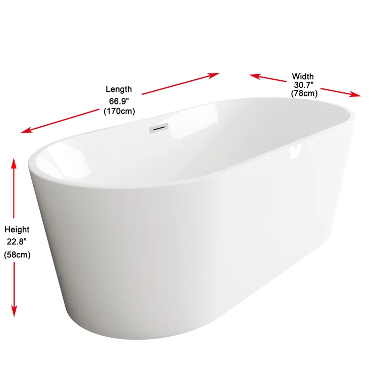 67 Inch Bathtub in Glossy White with Trim