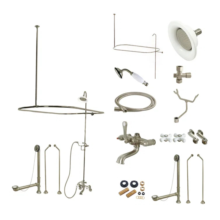 Kingston Brass Kingston Brass Vintage Three-Handle 2-Hole Tub Wall Mount Clawfoot Tub Faucet Package with Shower Enclosure and Hand Shower CCK1182PX