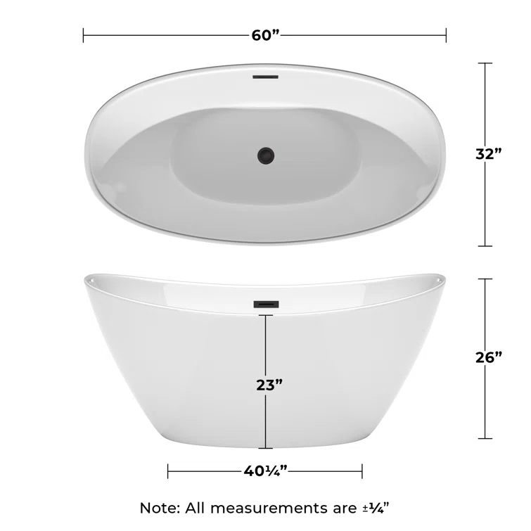 Dorrit 60" x 32" Freestanding Soaking Acrylic Bathtub with Faucet