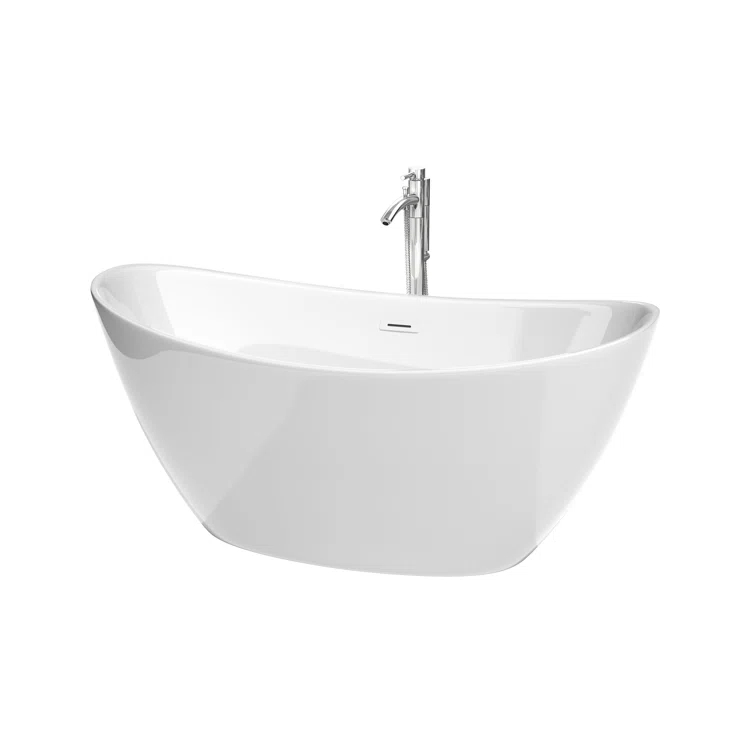 Wyndham Collection WCBTE652060SWATPPC Dorrit 60" x 32" Freestanding Soaking Acrylic Bathtub with Faucet