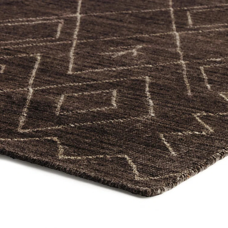 Espresso Hand-Knotted Wool and Cotton Moroccan Area Rug, 9' x 12'
