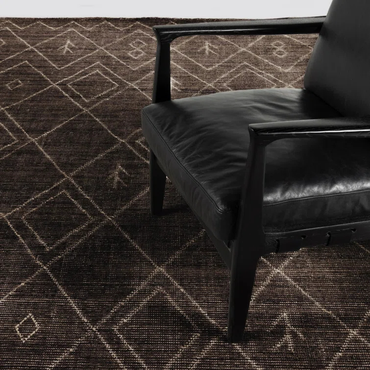 Espresso Hand-Knotted Wool and Cotton Moroccan Area Rug, 9' x 12'