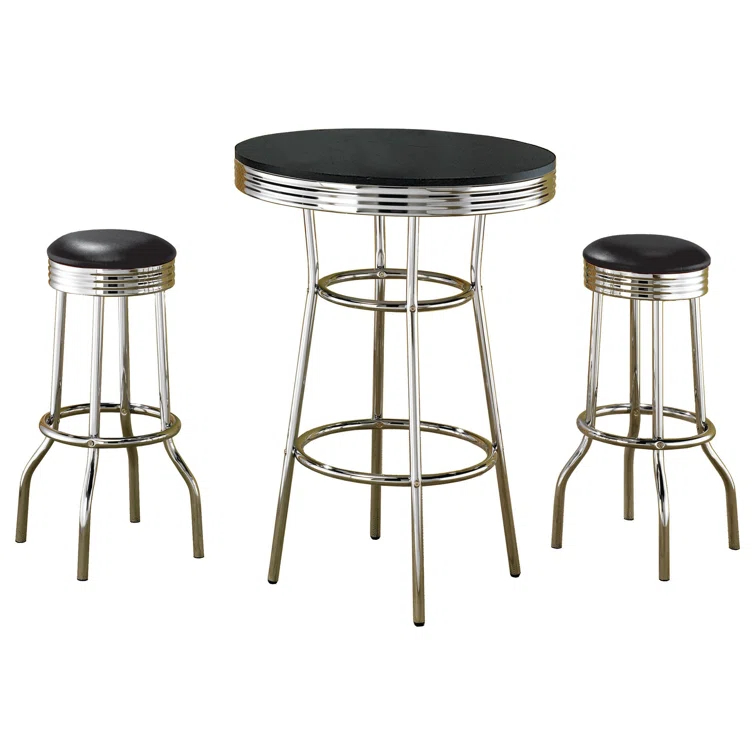 Retro 3-Piece Round 1950S Bistro Pub Bar Table Set