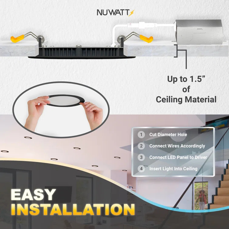 Panel Downlight 6'' Selectable Color Temperature Dimmable Air-Tight IC Rated LED Canless Recessed Lighting Kit
