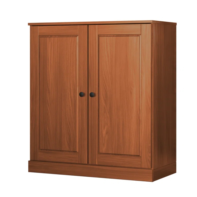 100% Solid Wood 3-Shelf Bookcase with Solid Doors and Adjustable Shelves
