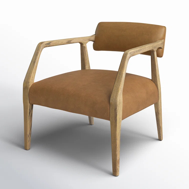 Nubuck Cognac Leather and Oak Accent Chair