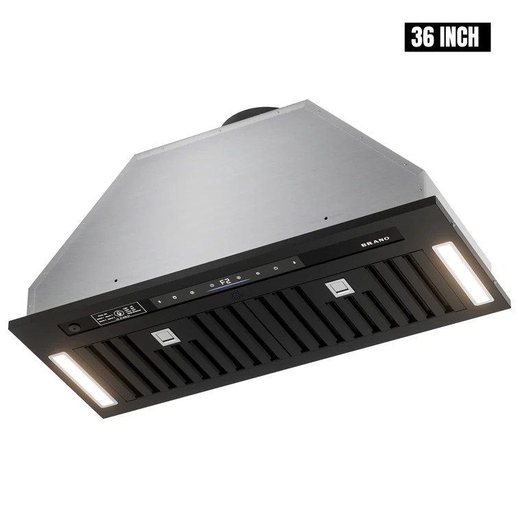 36 In. 900 Cfm Insert Range Hood In Black Stainless Steel With Dishwasher Filter