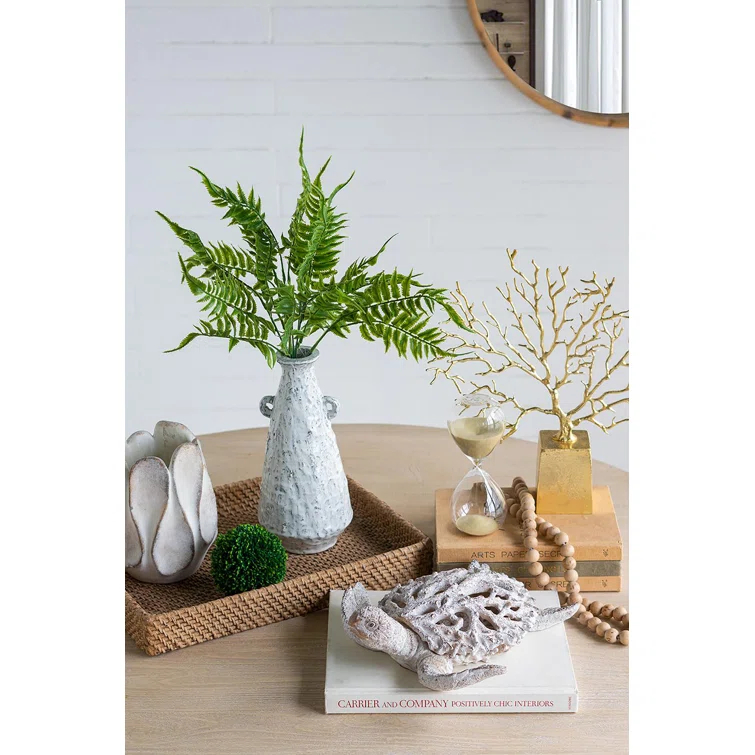 White Coral Reef Sea Turtle Resin Statue 13" x 12"