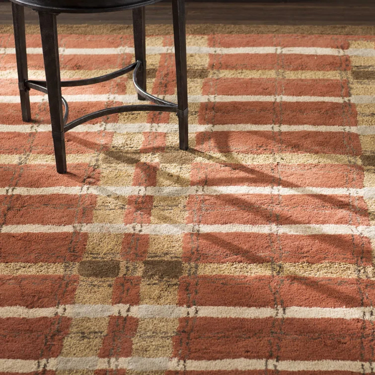 Martha Stewart Hand Tufted Wool/Viscose Plaid Rug in October Leaf Red
