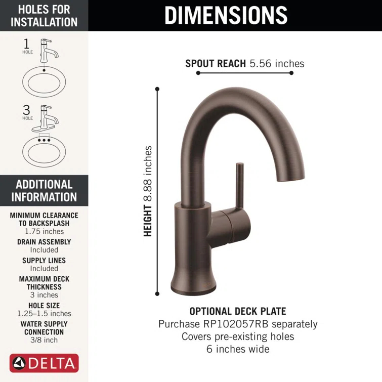 Trinsic Single Hole Bathroom Faucet with Drain Assembly, Single Handle Bathroom Sink Faucet