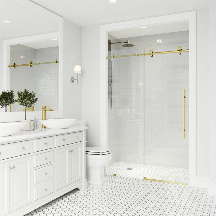 Elan E-Class 68-72" W x 76" H Sliding Frameless Shower Door with 3/8" Clear Glass