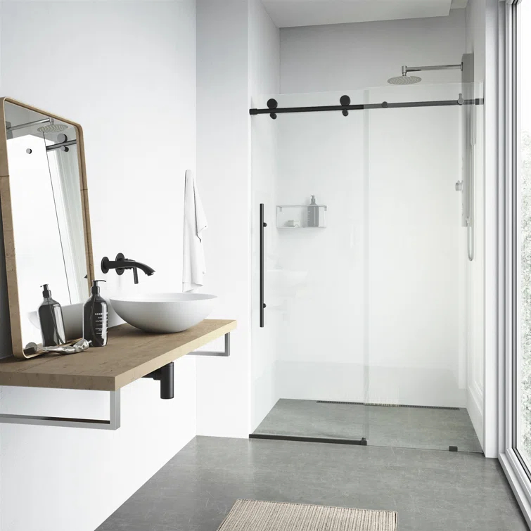 Elan E-Class 68-72" W x 76" H Sliding Frameless Shower Door with 3/8" Clear Glass