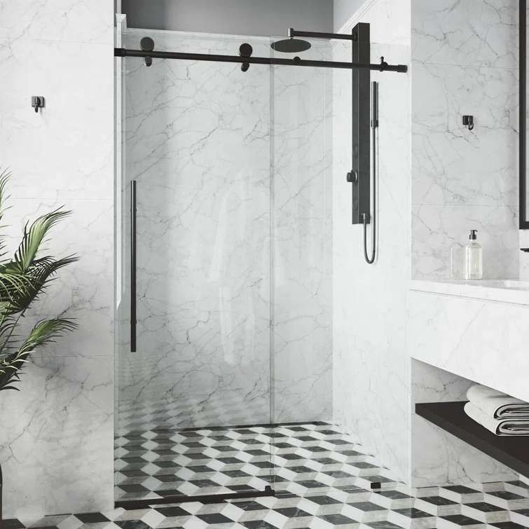 Elan E-Class 44-48" W x 76" H Sliding Frameless Shower Door with 3/8" Clear Glass