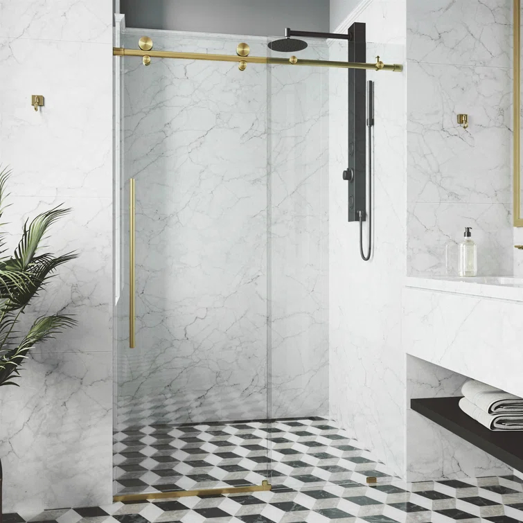 Elan E-Class 68-72" W x 76" H Sliding Frameless Shower Door with 3/8" Clear Glass