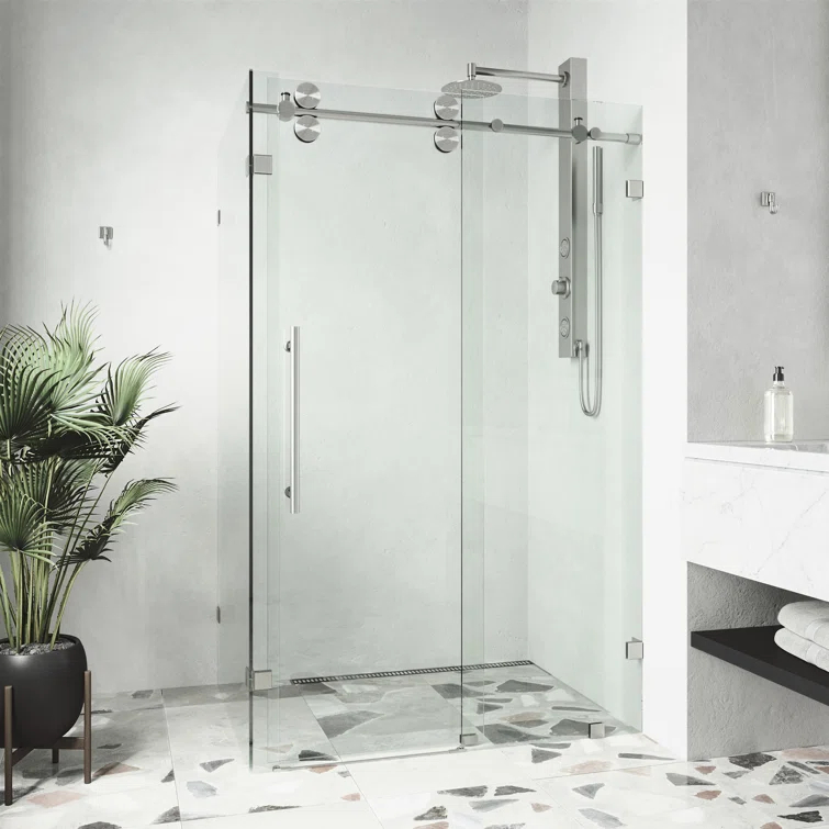 Winslow 46" W x 35" D x 74" H Sliding Frameless Shower Enclosure with 3/8Clear Glass